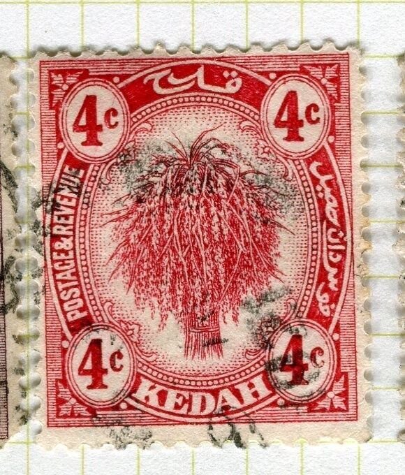 MALAYA KEDAH;   1919 early Rice Sheaf issue fine used 4c. value