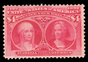 MOMEN: US STAMPS # 244 $4 COLUMBIAN MINT OG H LOT # 20939