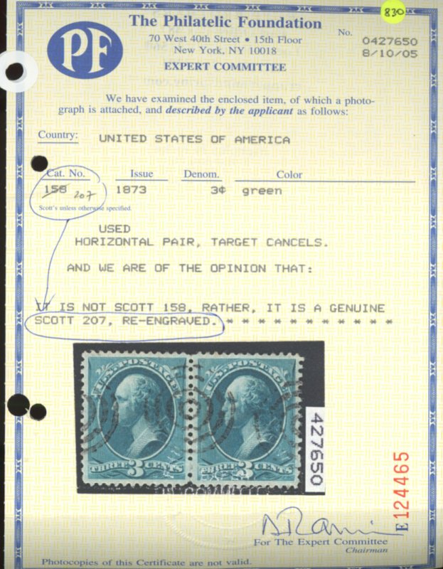 U.S. #207 USED PAIR WITH PF CERT
