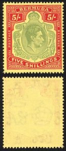 Bermuda SG118e 5/- green and red/pale yellow (ordinary paper) M/M