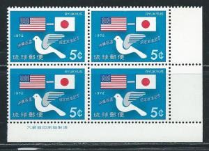 Ryukyu Islands 227 1972 Flags single BLOCK of 4 MNH