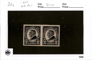 United States Postage Stamp, #611 Mint NH Pair, 1923 Harding (AE)