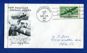 US 1941 Airmail FDC. 20c bright green. Philadelphia PA. Sc#C29.