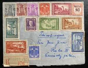 1938 Monaco Registered Colorful Cover To Prague Czechoslovakia