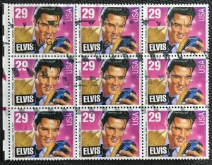 US #2721 Used Block of 9 “Elvis the Pelvis” SCV $2.25 L3