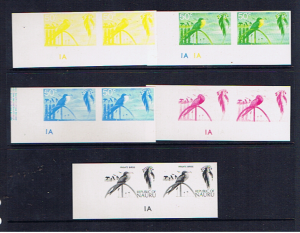 NAURU 1973 FRIGATE BIRD IMPERF PROGRESSIVE PROOFS-PAIRS