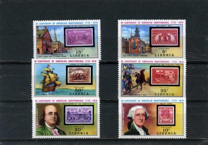 LIBERIA 1975 PAINTINGS AMERICAN BICENTENNIAL SET OF 6 STAMPS  MNH