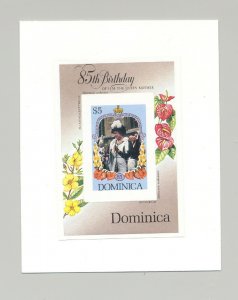Dominica #906-909 Queen Mother 85th Birthday 3v & 1v S/S Imperf Proofs on 2 Card