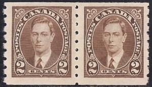 Canada #239 2 cent King George 6, Brown Coil Pair Stamp mint OG NH VF