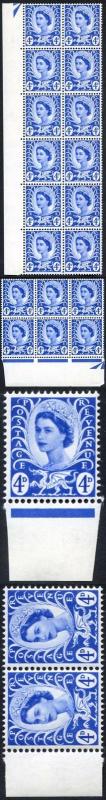 Wales XW5 4d Ultramarine Crowns Wmk 21 Examples in Blocks and Strips