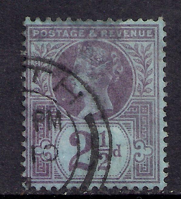 GB 1887 QV 2 1/2d PURPLE / BLUE USED JUBILEE STAMP SG 201 ( 490 )