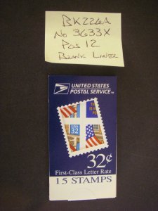 BK226A, Scott 2920f, 32c FoP, Makeshift MDI Booklet, Pos 12, Blank, No 3633X MNH