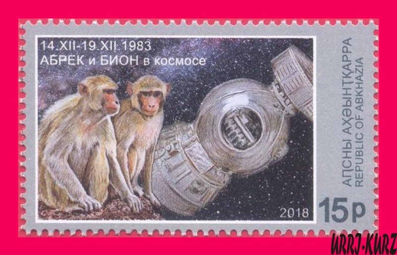 ABKHAZIA 2018 Fauna Animals Primates Monkeys Flying into Space 35th Ann 1v MNH