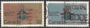 Canada SC#1030-1031 32¢-64¢ Papal Visit to Canada (1984) Used