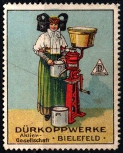 Vintage Germany Poster Stamp Dürkopp Manufacturing Company Coffee Grinder