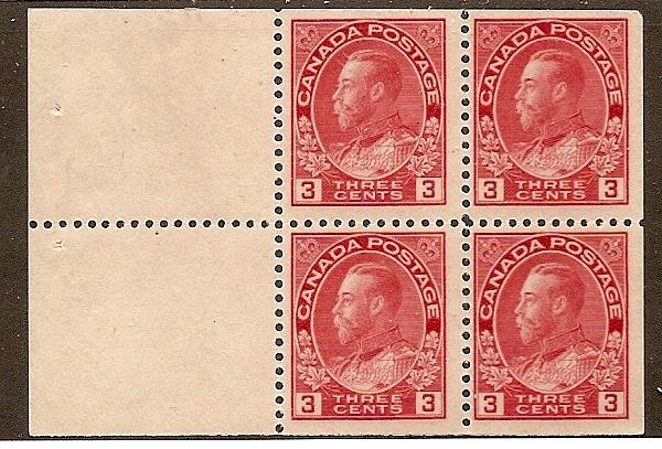 Canada  Scott #109a Mint H booklet pane  Scott CV $70.00 