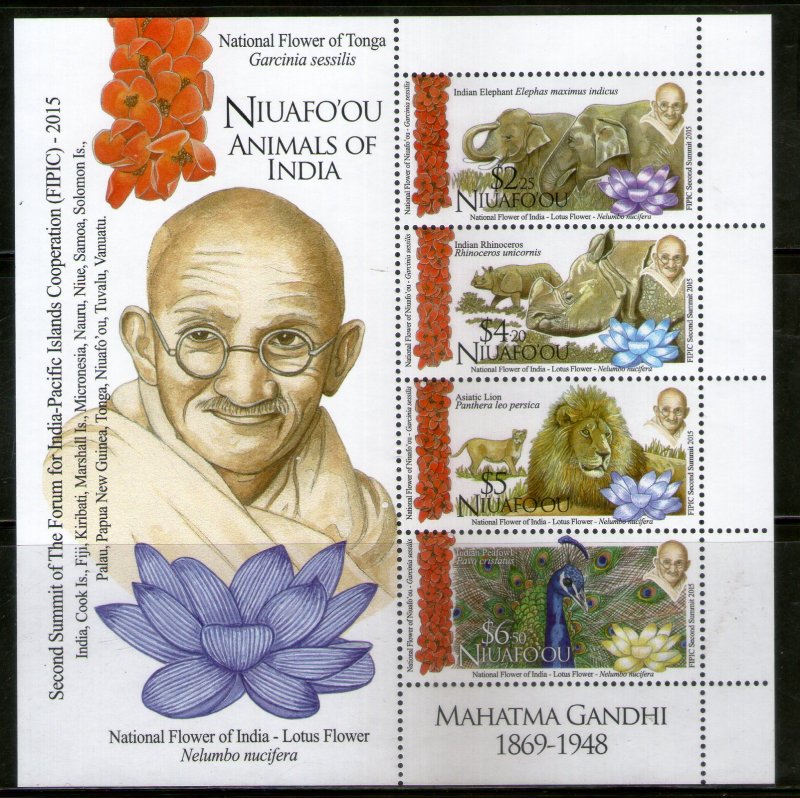 Tonga Niuafo'ou 2015 Mahatma Gandhi of India Wildlife Flower M/s MNH # 9170