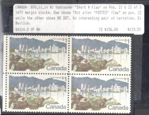 CANADA #600, ii, iv  MINT VF NH short flaw on Pos. 21 and 22 + Dot ..C$156.00