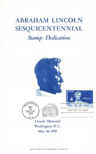 USPS 1st Day Ceremony Program #1116 C1 Abraham Lincoln Sesqui-centennial 1959
