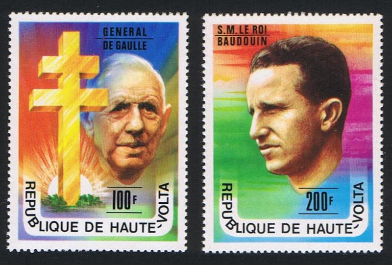 Upper Volta General de Gaulle King Baudouin 2v 1977 MNH SG#446-447