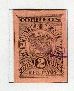 COLOMBIA; 1902 early Coat of Arms issue IMPERF fine used hinged 2c. value