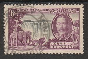 SOUTHERN RHODESIA 1935 KGV SILVER JUBILEE 6D USED 