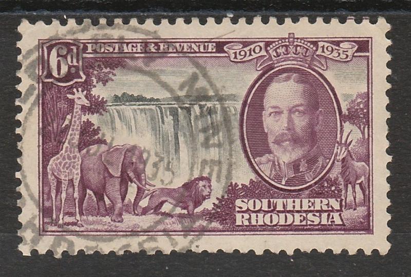 SOUTHERN RHODESIA 1935 KGV SILVER JUBILEE 6D USED 