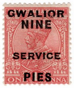 (I.B) India (Princely States) Postal : Gwalior Service 9p on 1a OP