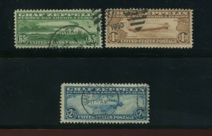 Scott C13-C15 Graf Zeppelin Used Set of 3 Stamps  (C14-Set 2)