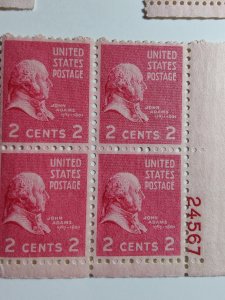 SCOTT #806 PLATE BLOCK S# 24567 LR JOHN ADAMS MINT NEVER HINGED