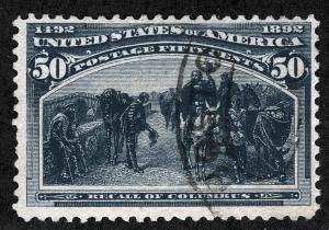 US Sc 240 Slate Blue 50¢ Black Oval Reg Cancel *MP Lots