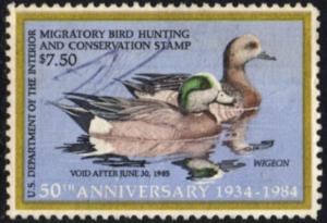 US Stamp #RW51 - Pair of Wigeons - Hunter Signed