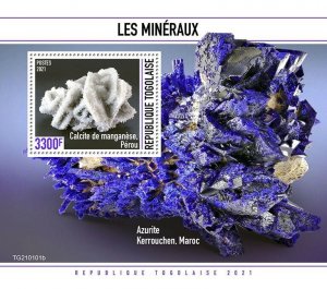 Togo 2021 MNH Minerals Stamps Calcite Manganese Azurite 1v S/S