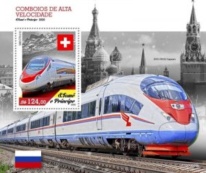 St Thomas - 2020 Speed Trains on Stamps - Stamp Souvenir Sheet - ST200609b