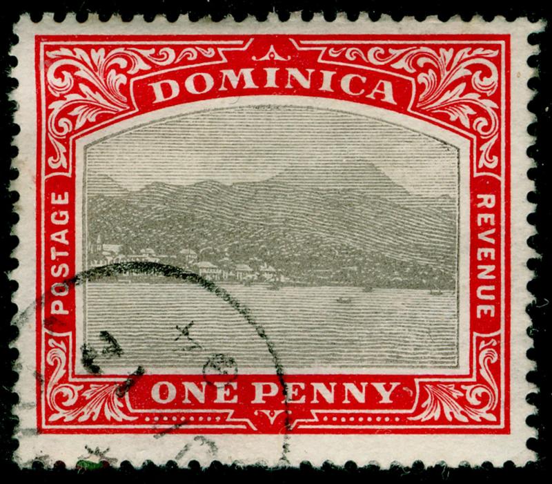 DOMINICA SG28, 1d grey and red, FINE used. WMK CC.