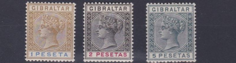 GIBRALTAR  1889 - 96      SG  31 - 33    1P TO 5P VALUES  MH CAT £58    