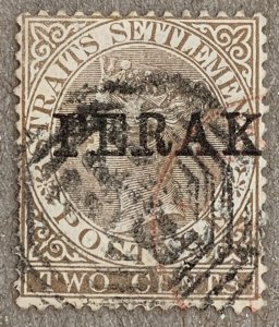 Malaya Perak 1881 2c brown Crown CC, nice cancel. Scott 2, CV $90.00. SG 5