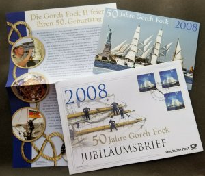 Germany 50 Years Of Sail School Ship Gorch Fock 2008 Sailboat (postcard + FDC)