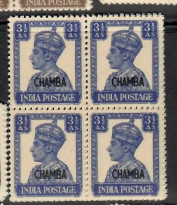 INDIA CHAMBA  KGVI  3 1/2A     SG 115 BLOCK OF 4       MNH    P0614H