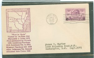 US 782 1936 3c Arkansas Centennial (single) on an addressed (typed) FDC with a Fairway cachet