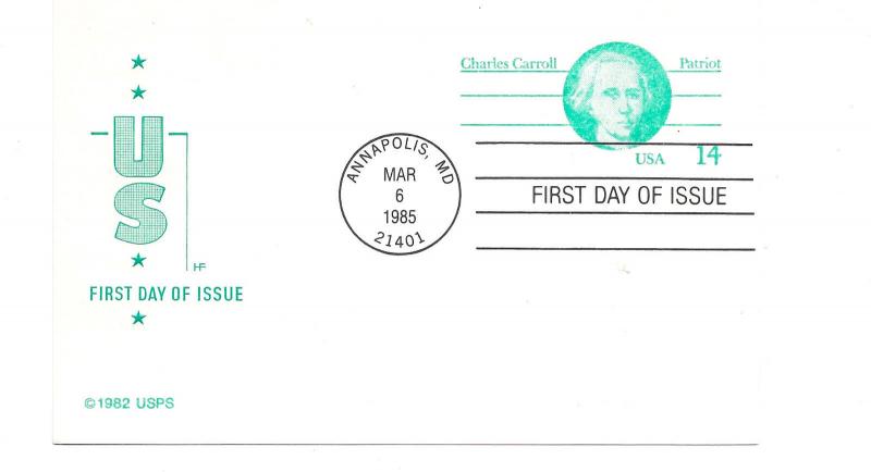 UX106 14c Charles Carroll, postal card, Farnam, HF, FDC