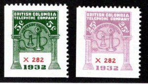 BCT106-BCT107, MNH, NGAI, 1932, 5c & 25c, matching #'s, BC Franks, unwm'd, Canad