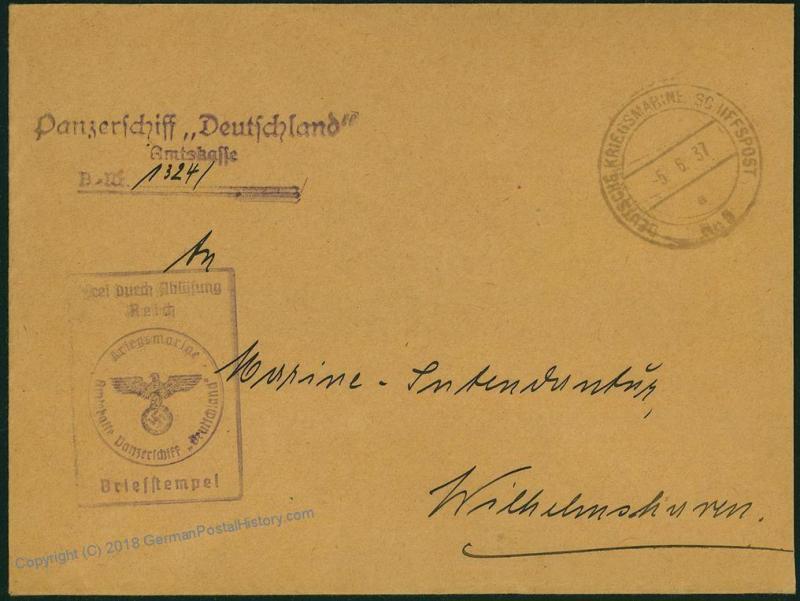 German Navy Spanish Civil War Panzerschiff Deutschland Feldpost Cover 54459