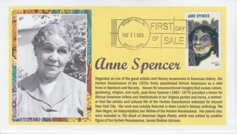 6° Cachets 5473 Voices of the Harlem Renaissance Anne Spencer FDOS Rocky Hill NJ