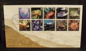 15735   GREAT BRITAIN   FDC # 2428-2437      Sea Life, Block of 10