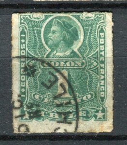 CHILE; 1877-78 classic Columbus rouletted issue used shade of 1c. value