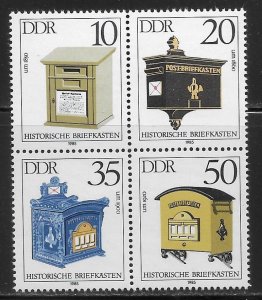 DDR German Democratic Republic 2459a Antique Mailboxes Block and Variations