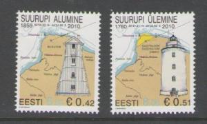 Estonia Sc 641-2 2010 lighthouse stamps mint NH