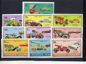FUJEIRA 1970 OLD CARS SET OF 10 STAMPS IMPERF. MNH