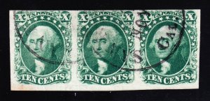 US 14 10c Washington Strip of 3 Pos 51-52-53 w/Double Transfer Pos 51 SCV $730